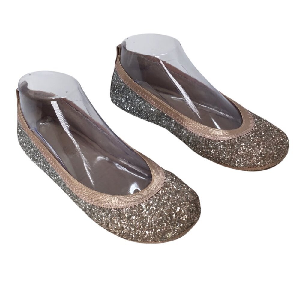 Yosi Samra Serena Size 6 Ballet Flats Foldable Rose Gold Glitter YS Stretch